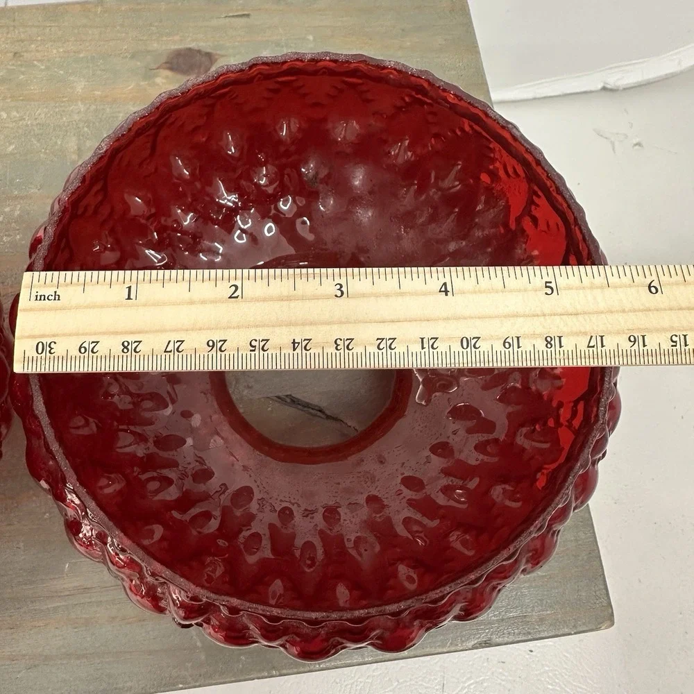 Vtg Fenton Ruby Red Glass Lamp Shade Quilted Beaded Ruffled 4.5